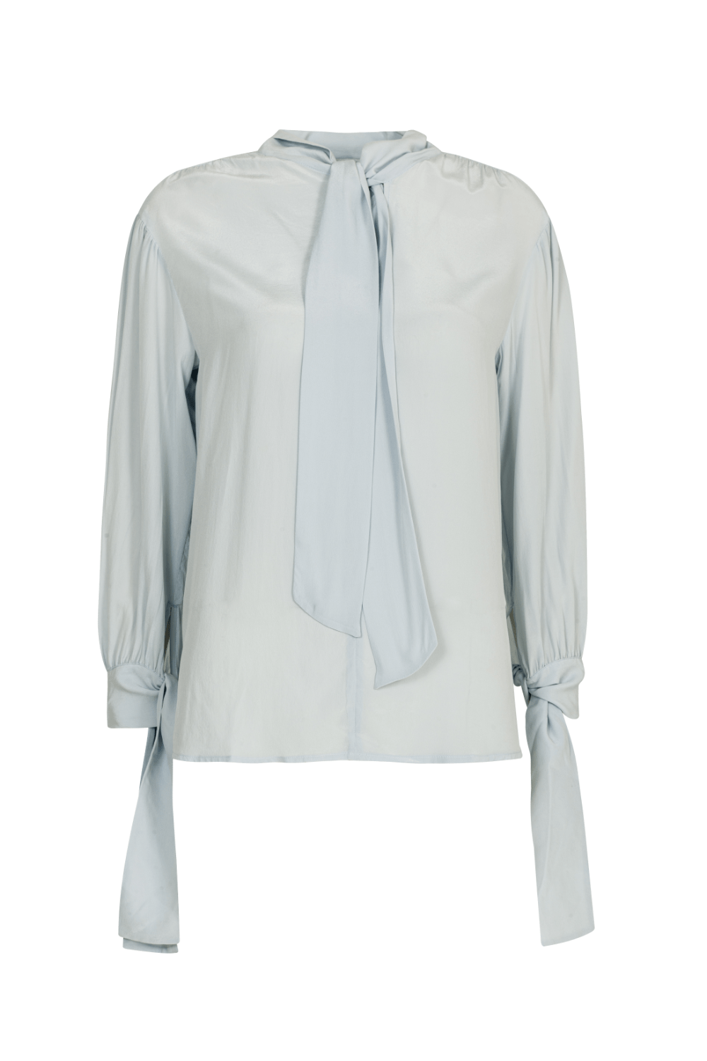 Meilleur Moments - Camisa Manga Longa Seda com Faixa Frontal Azul Claro