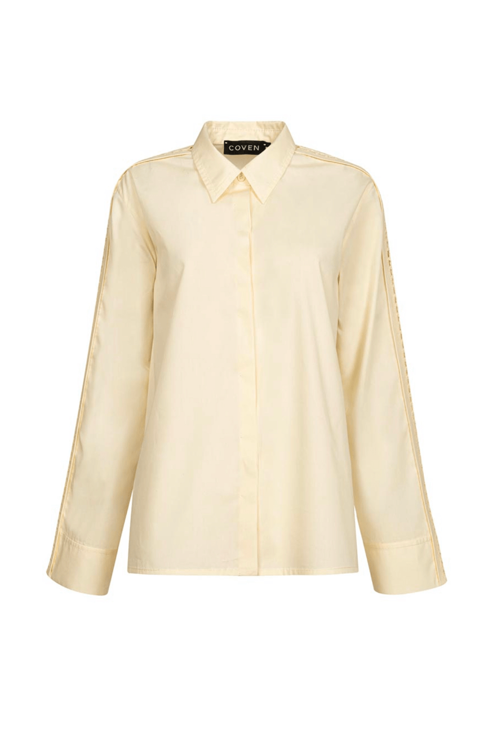 Coven - Camisa Manga Longa em Tricoline com Detalhe Tricot Crochetado Off White