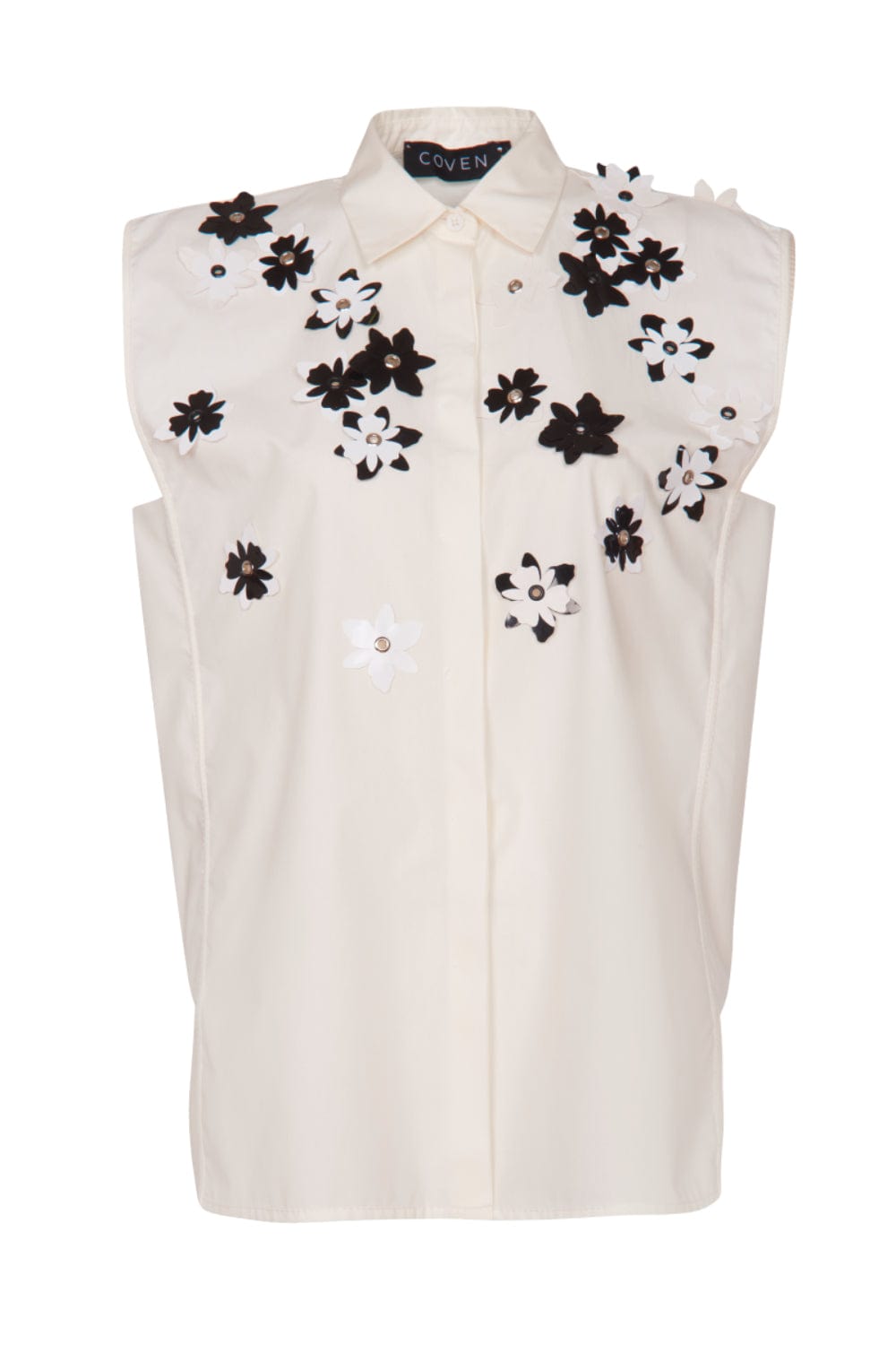 Coven - Camisa sem Manga Bordado Flores Off White
