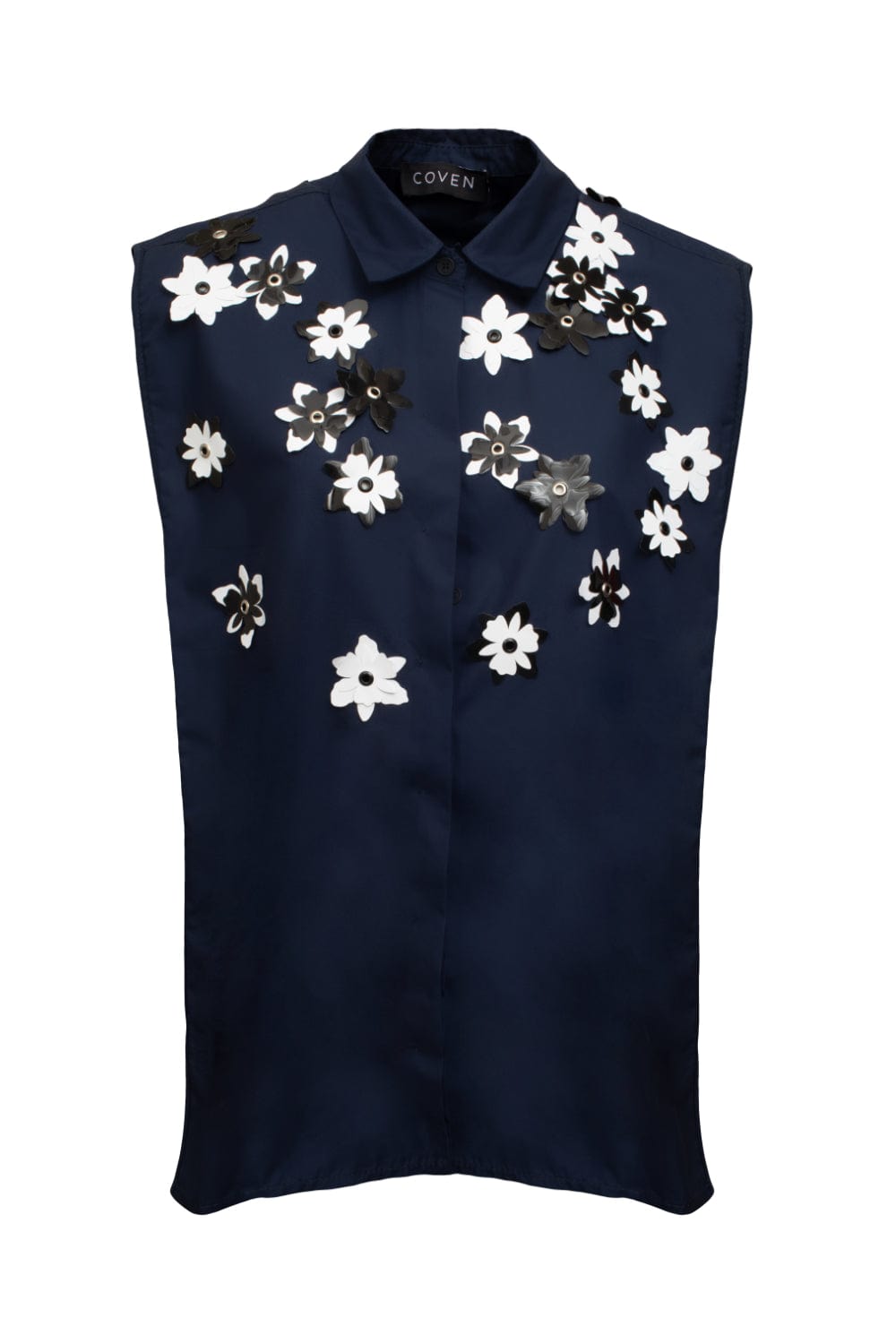 Coven - Camisa sem Manga Bordado Flores Azul Marinho