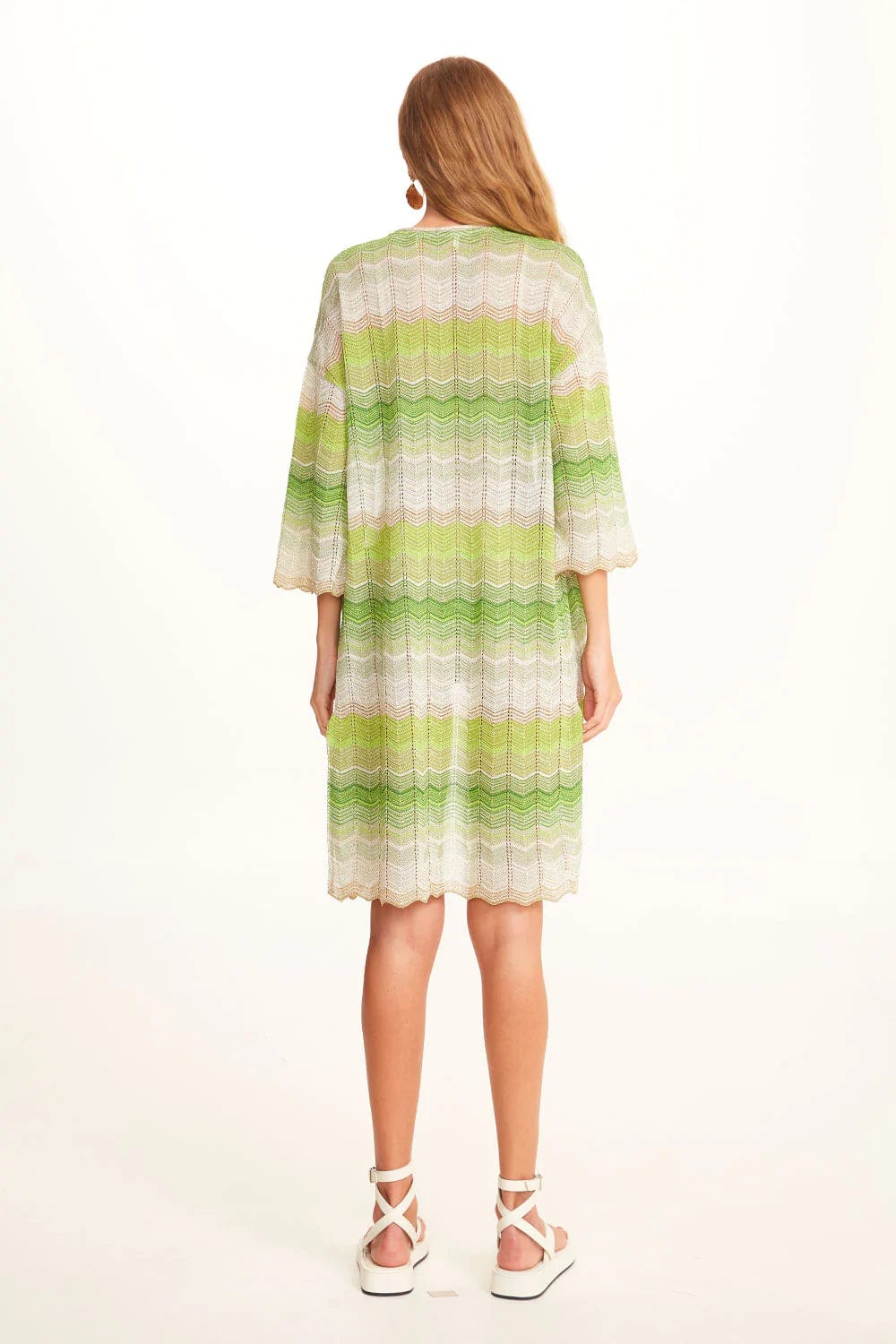 Viviane Furrier - Cardigan Curto em Tricot Zig Zag Verde