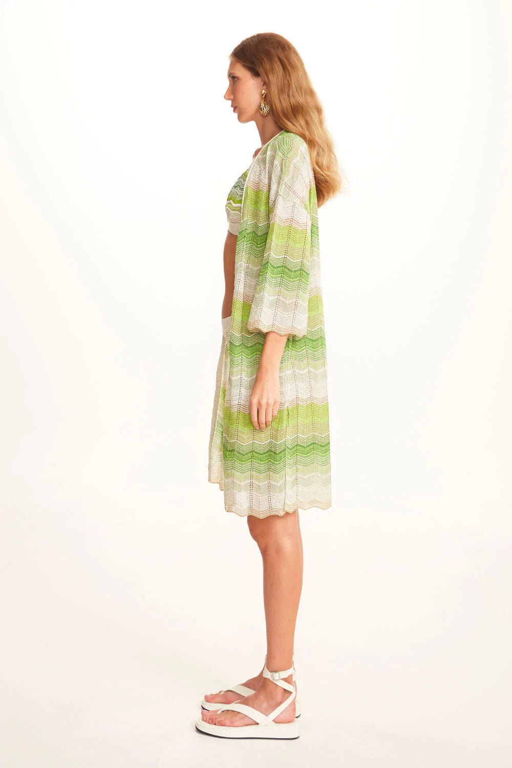 Viviane Furrier - Cardigan Curto em Tricot Zig Zag Verde