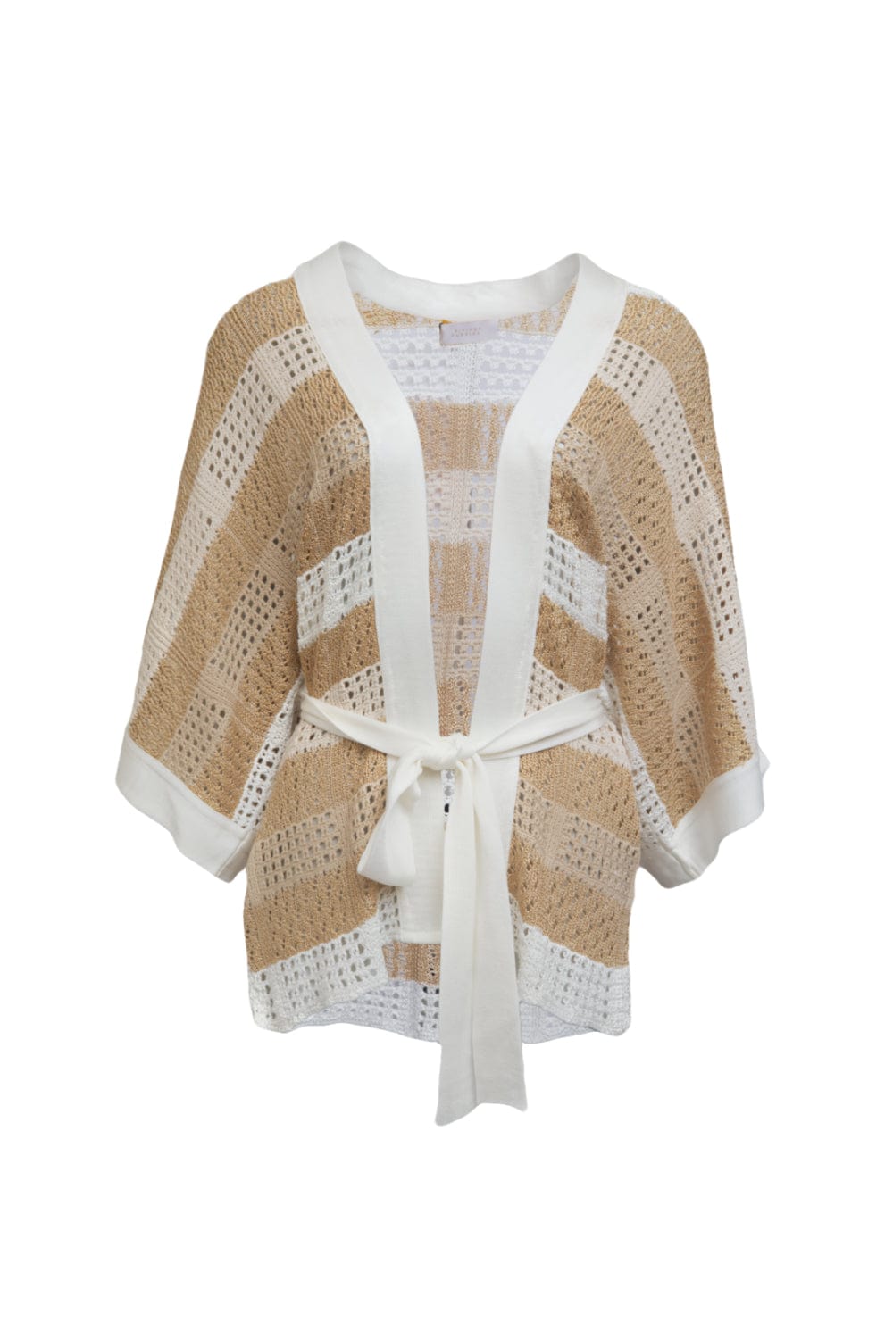 Viviane Furrier - Cardigan Curto em Tricot com Listras Artesanais