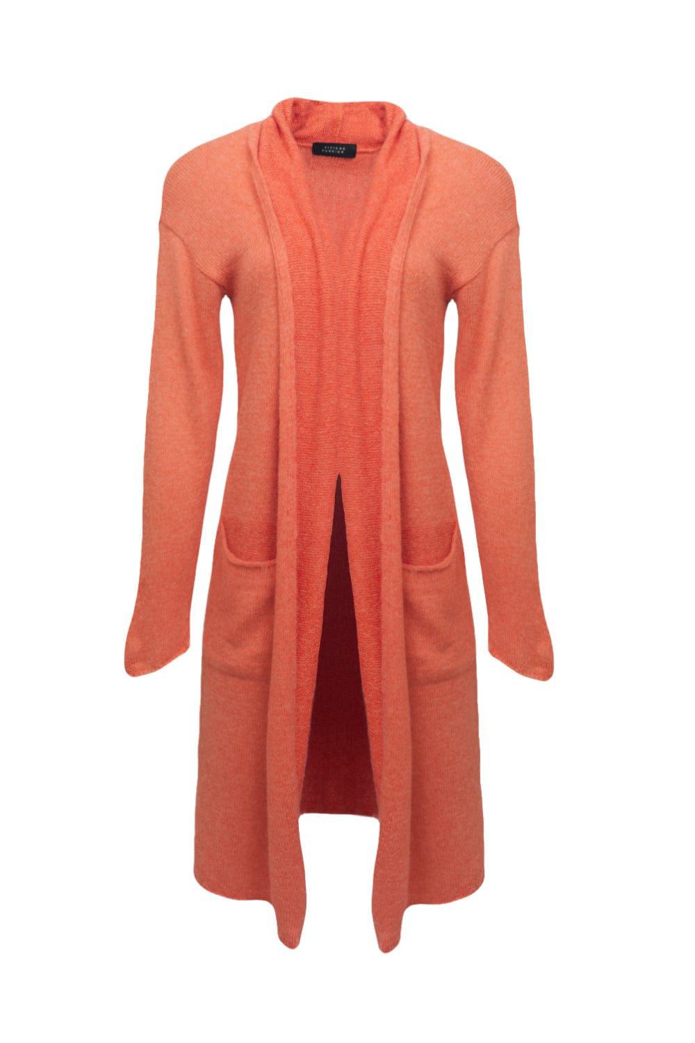 Viviane Furrier - Cardigan Longo com Bolsos Aplicados em Tricot Laranja