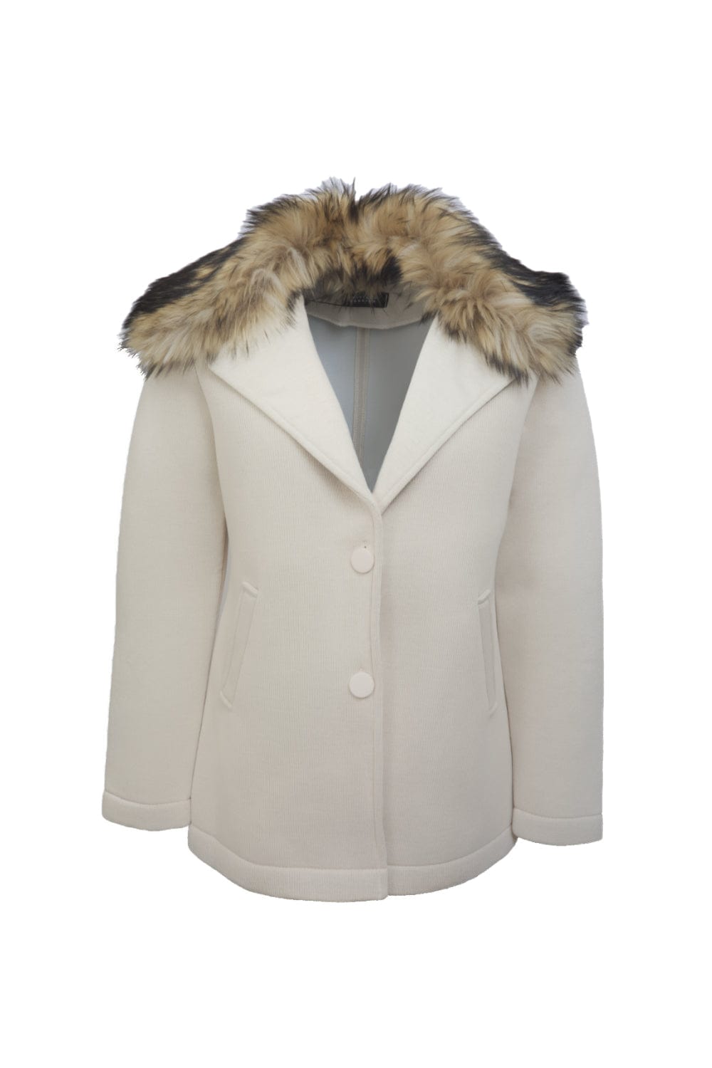 Viviane Furrier - Casaco 7/8 em Tricot Dublado com Gola Removível Bege