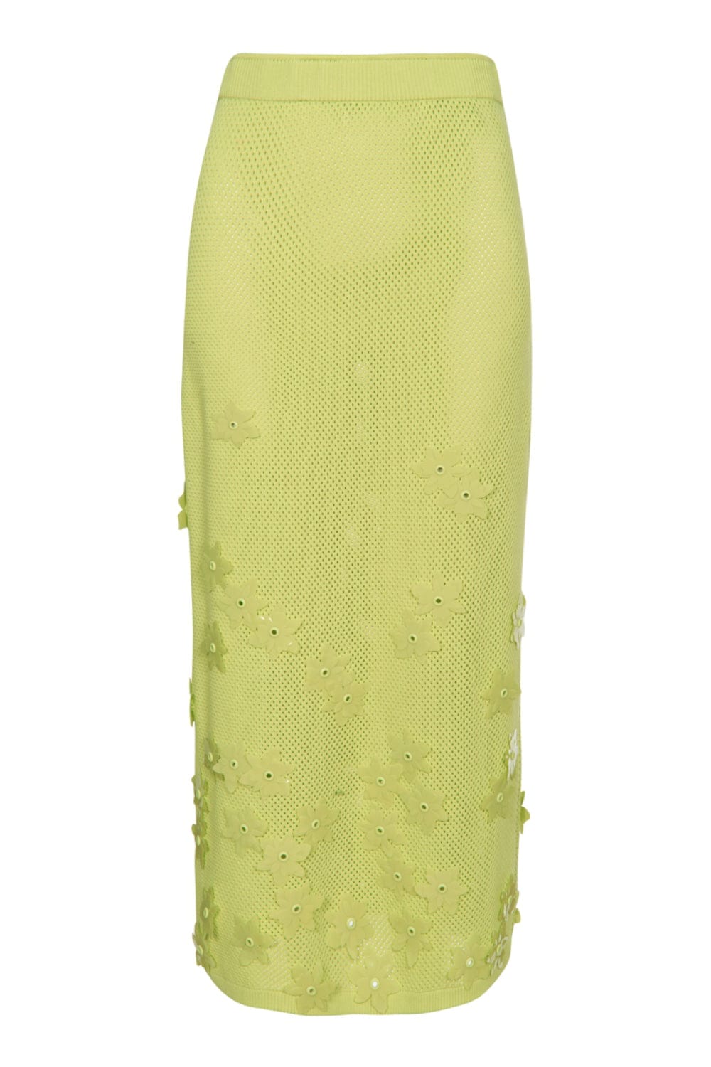 Coven - Saia Midi Tricot Telado Bordado Flor Lima