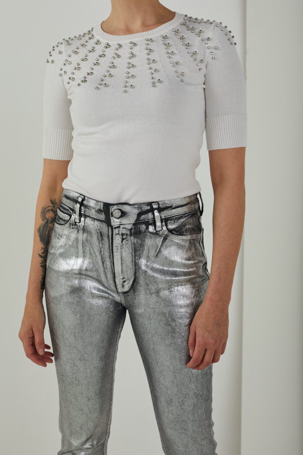 Spell - Blusa Manga Curta com Cristais Frontal