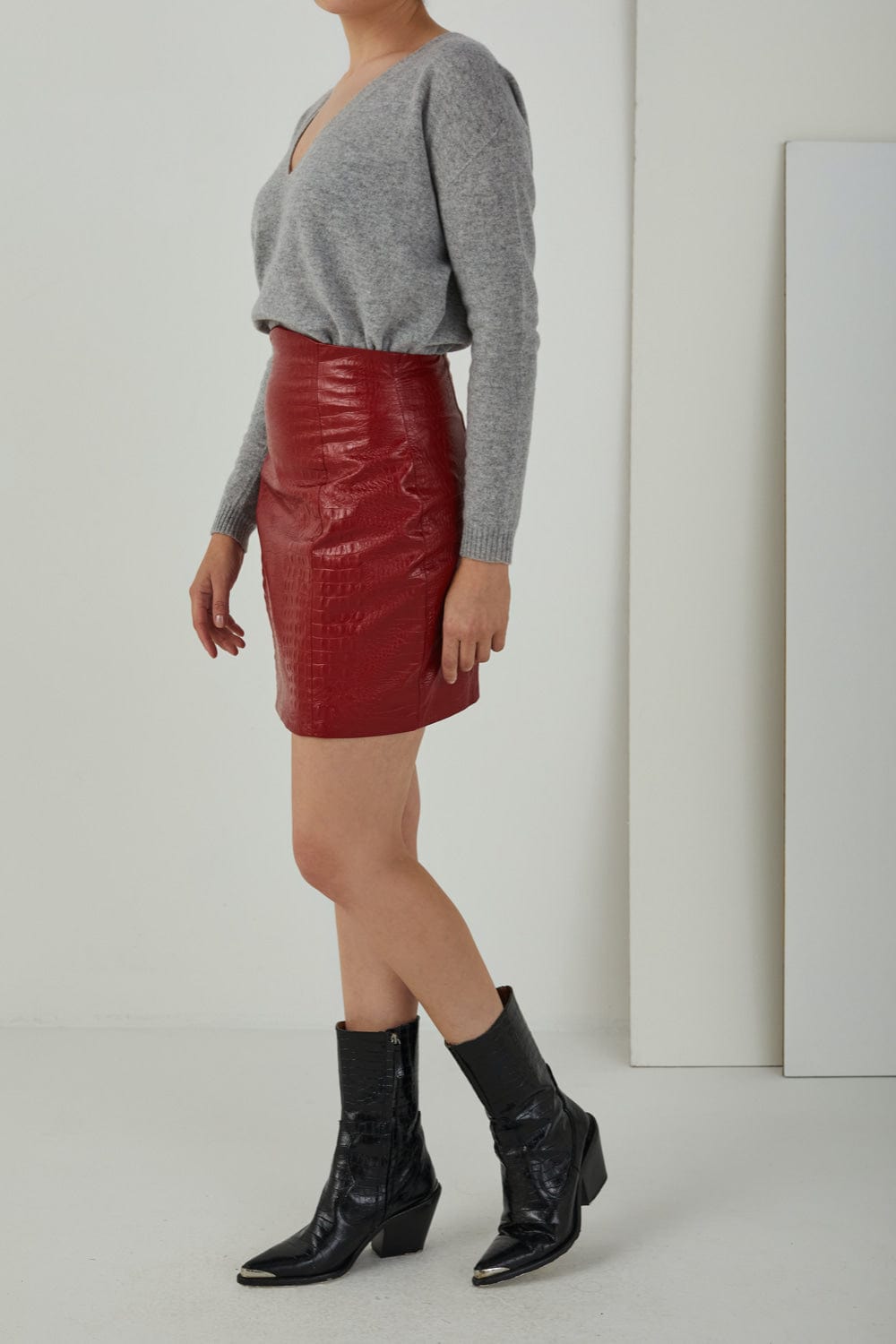 Nineminutes - Saia Mini Cós Alto Vermelho