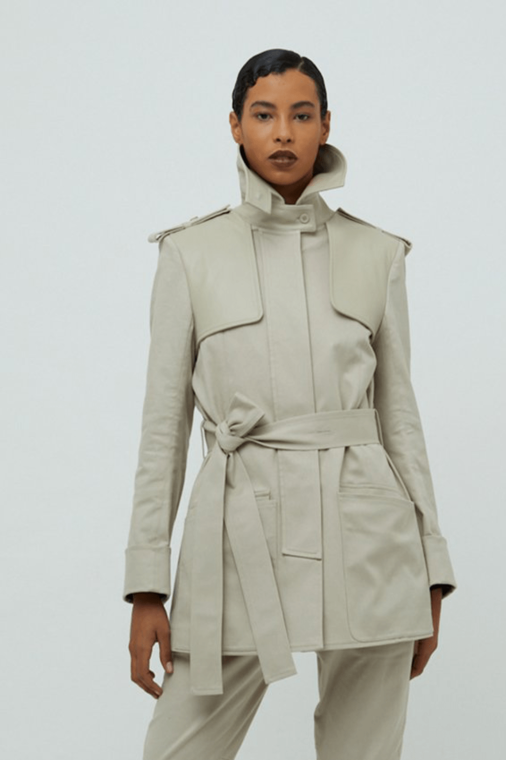 Glória Coelho - Trench Coat Algodão com Couro Bege