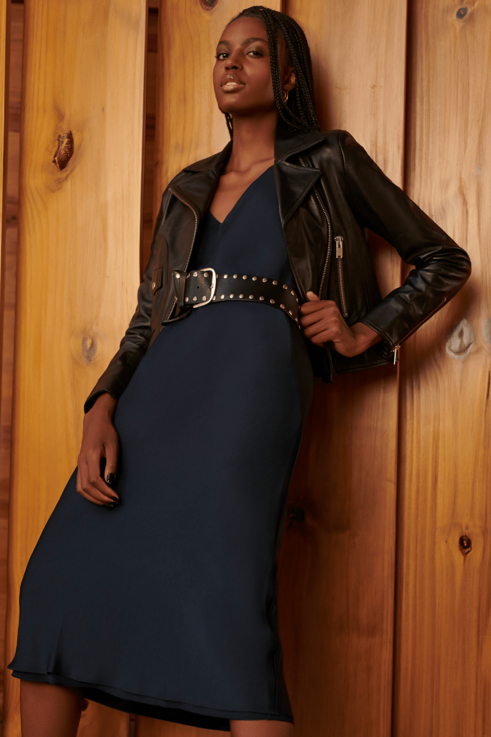 Glória Coelho - Vestido Midi Crepe Patou Decote V Frente e Costas Azul Marinho