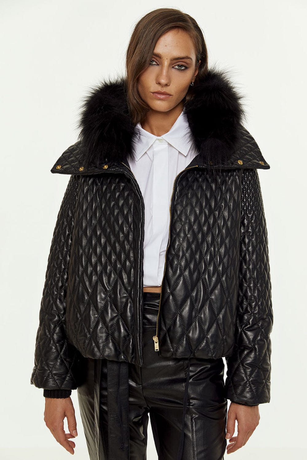 Access - Jaqueta Metalassê Couro com Pele e Tricot