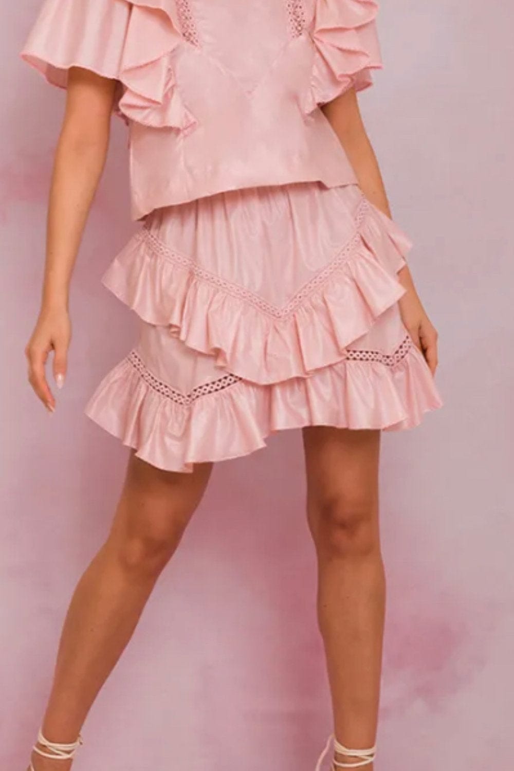 Lalibela - Saia Curta com Babados Rosa Claro