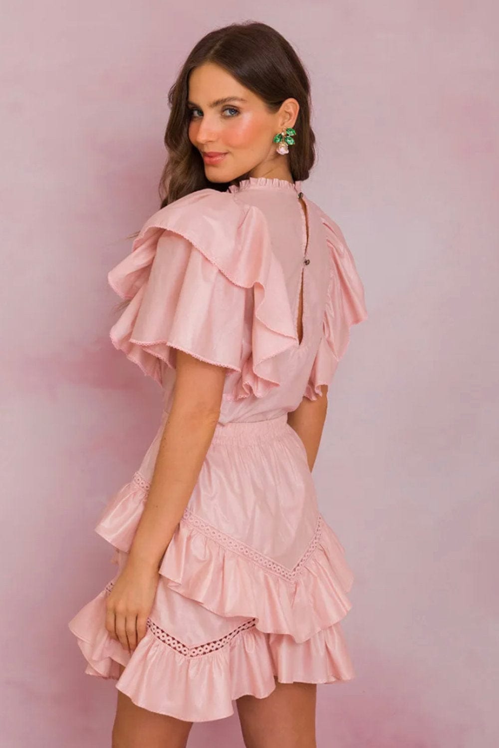 Lalibela - Blusa Manga Curta com Babados Rosa Claro