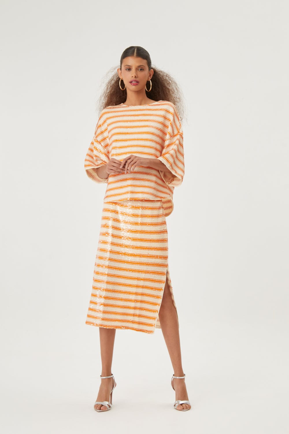 L'Cecci - Blusa Cropped Manga Curta em Paetês