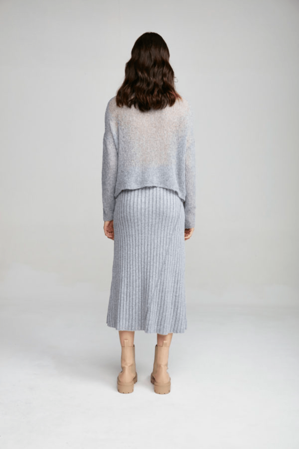 Viviane Furrier - Saia Midi Evasê em Tricot Maxi Canelados