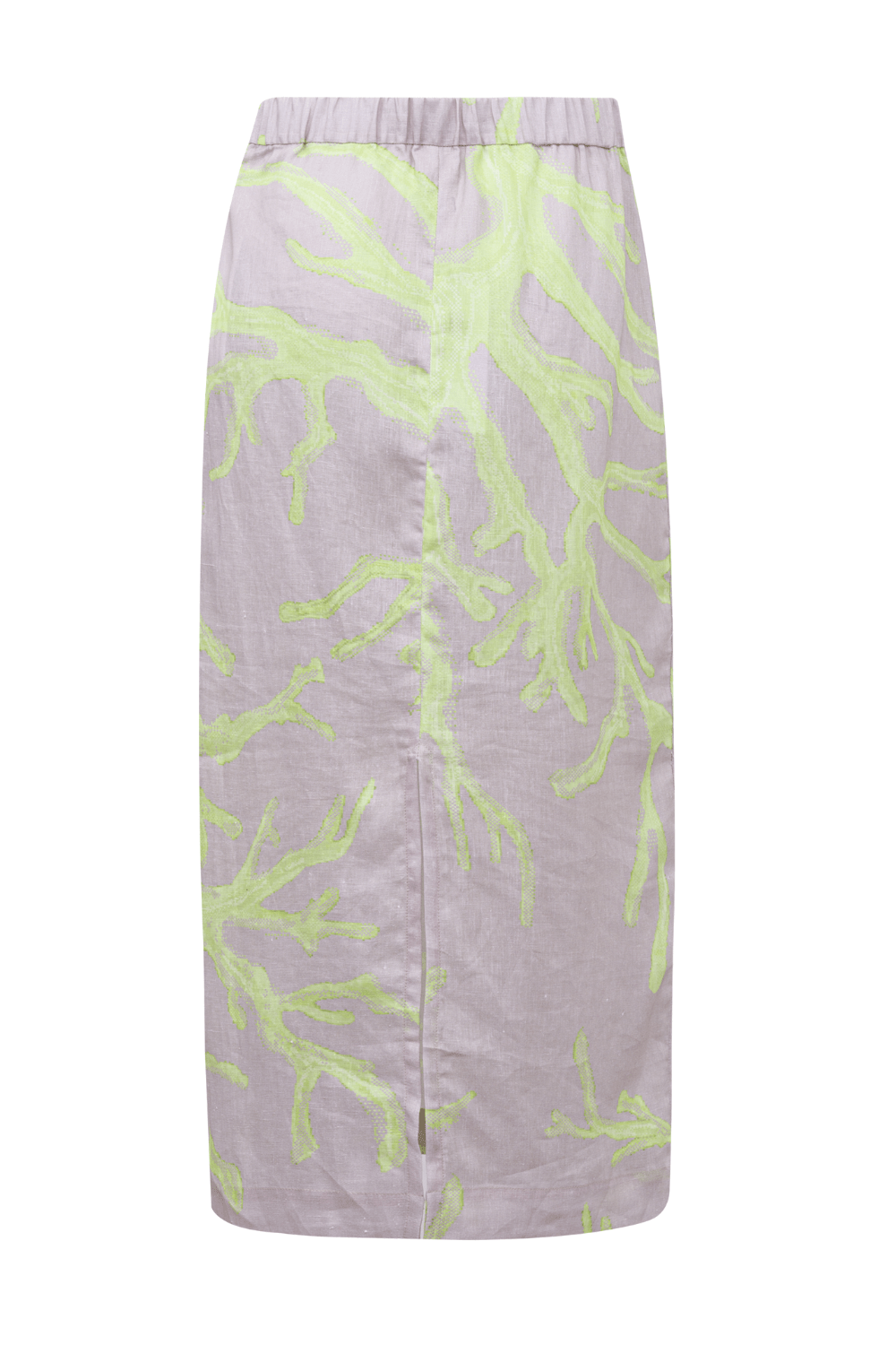 Yukio - Saia Midi Linho Estampada Light Coral Lime