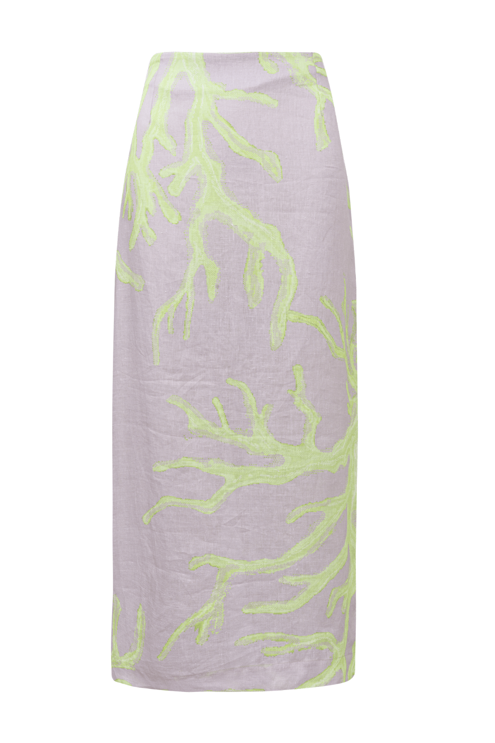 Yukio - Saia Midi Linho Estampada Light Coral Lime