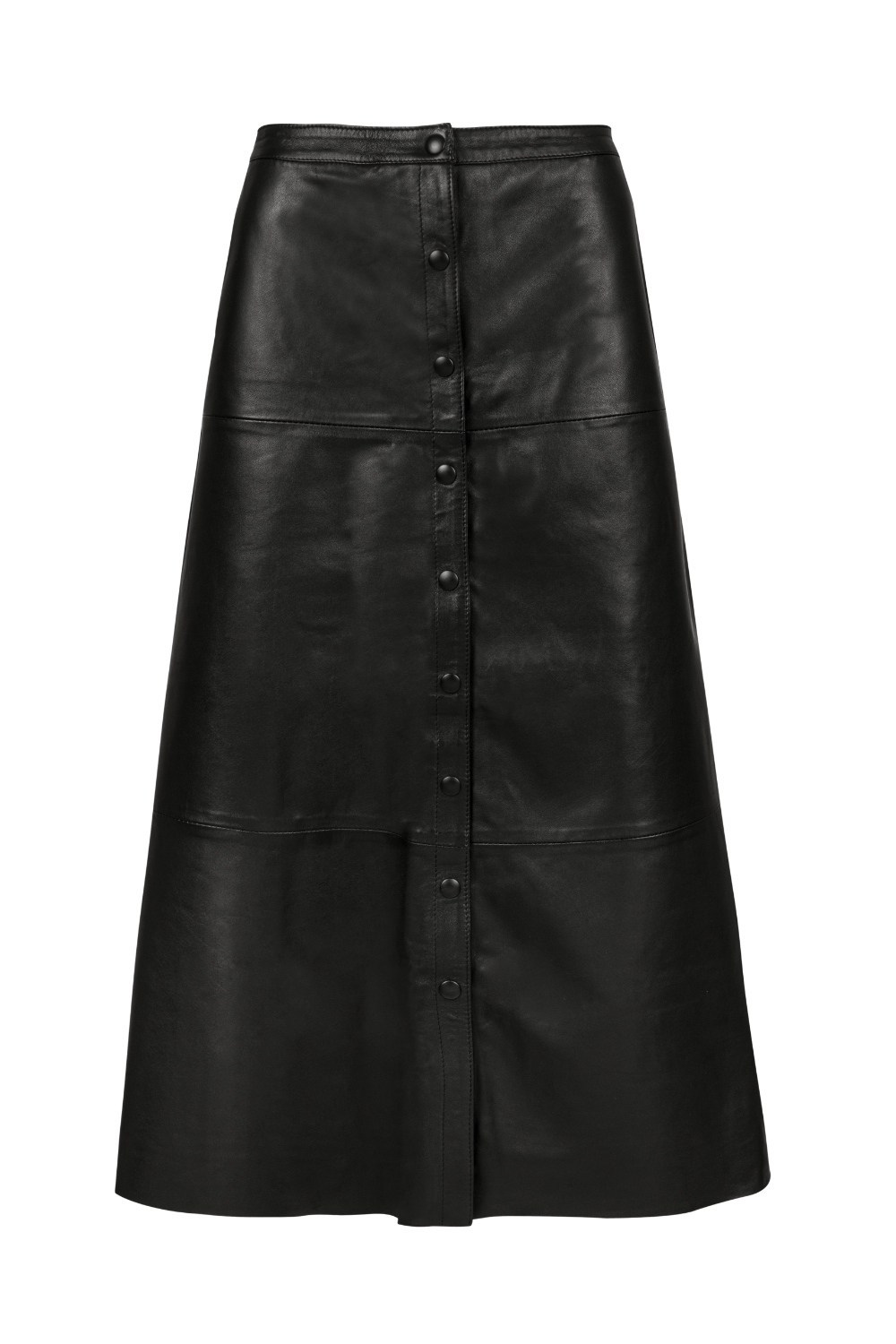 Lou Andrea - Saia Midi com Botões Frontais 100% Couro