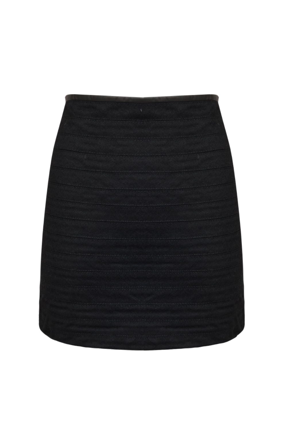 Coven - Saia Mini de Sarja com Viés de Couro no Cós Preto