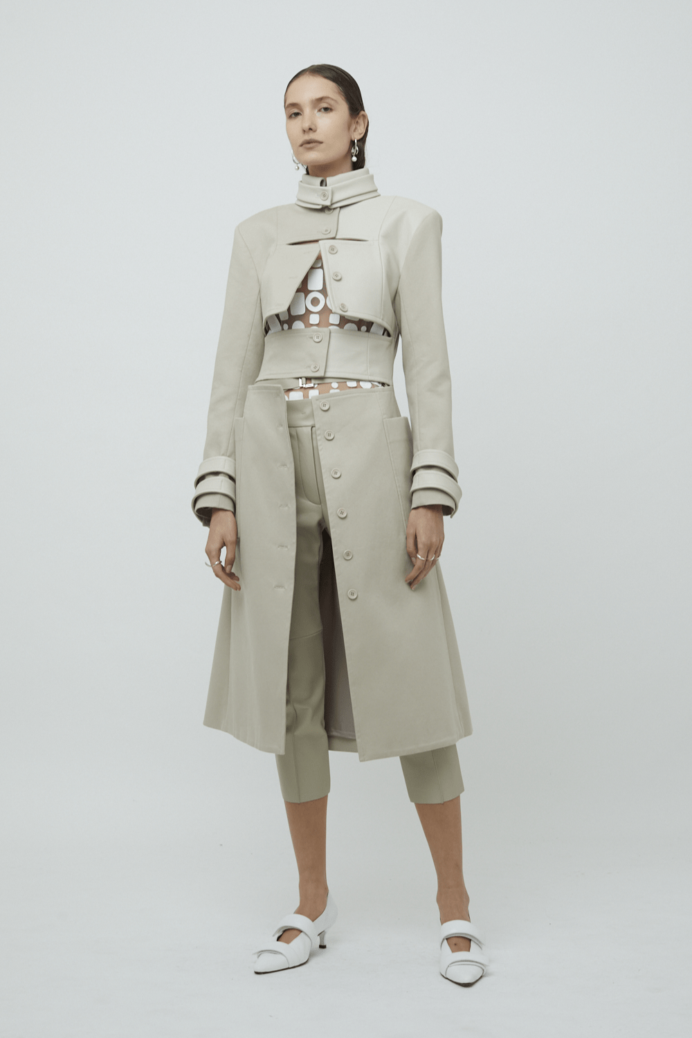 Glória Coelho - Sobretudo 7/8 Algodão com Couro Gelo