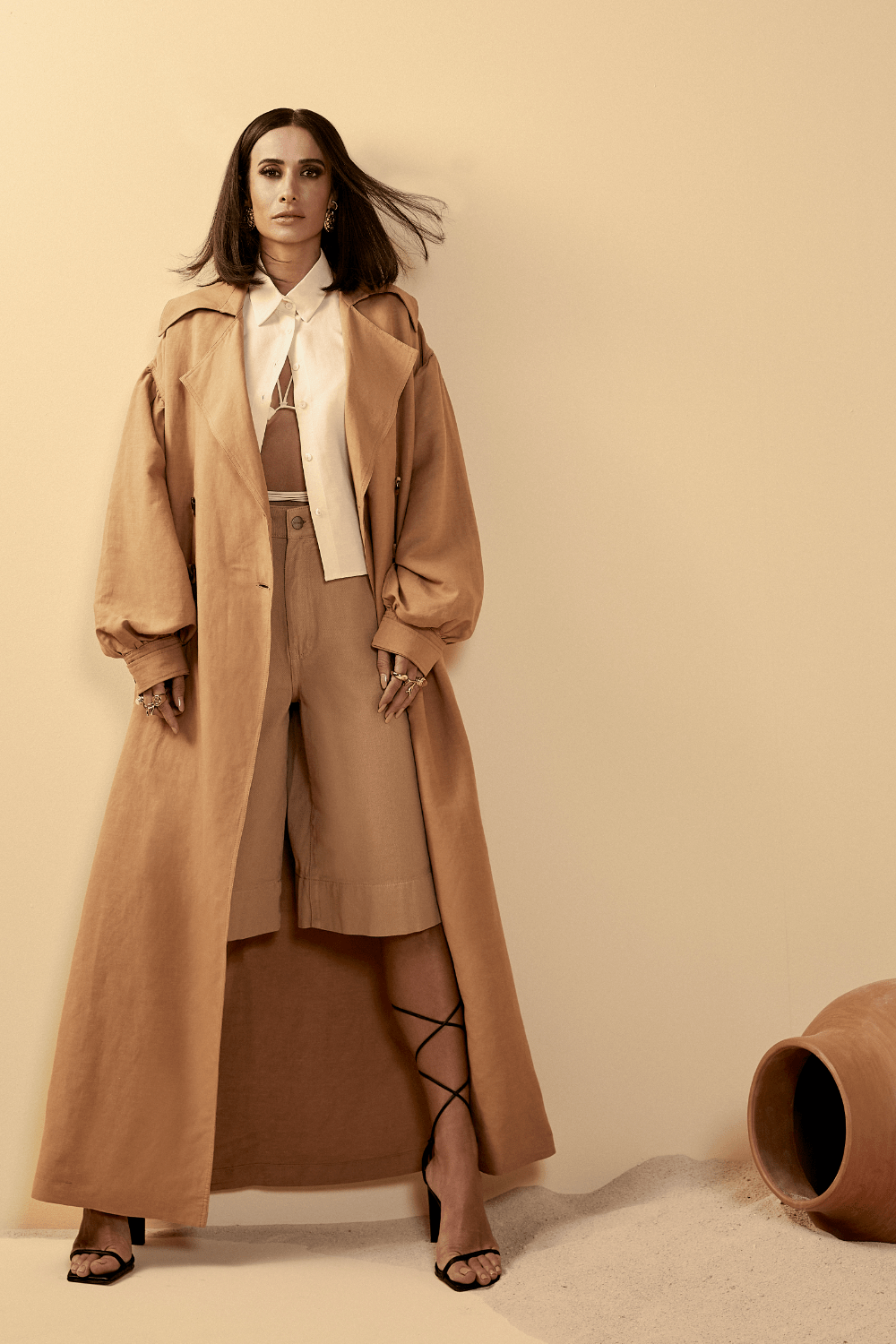 L'Cecci - Sobretudo Trench Coat Viscolinho Caramelo