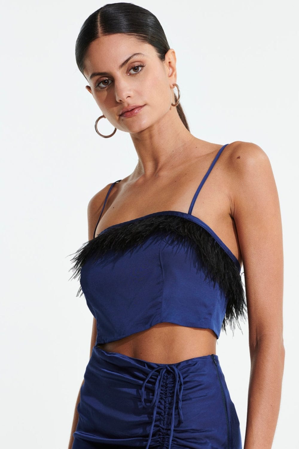 L'Cecci - Top com Pluma Azul Marinho