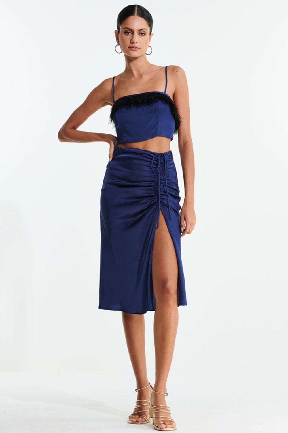 L'Cecci - Top com Pluma Azul Marinho