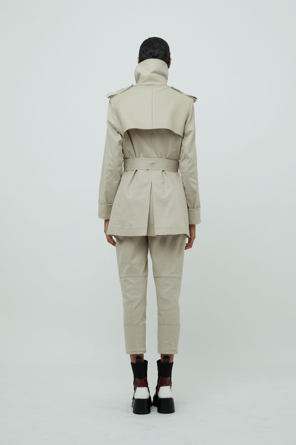 Glória Coelho - Trench Coat Algodão com Couro Bege