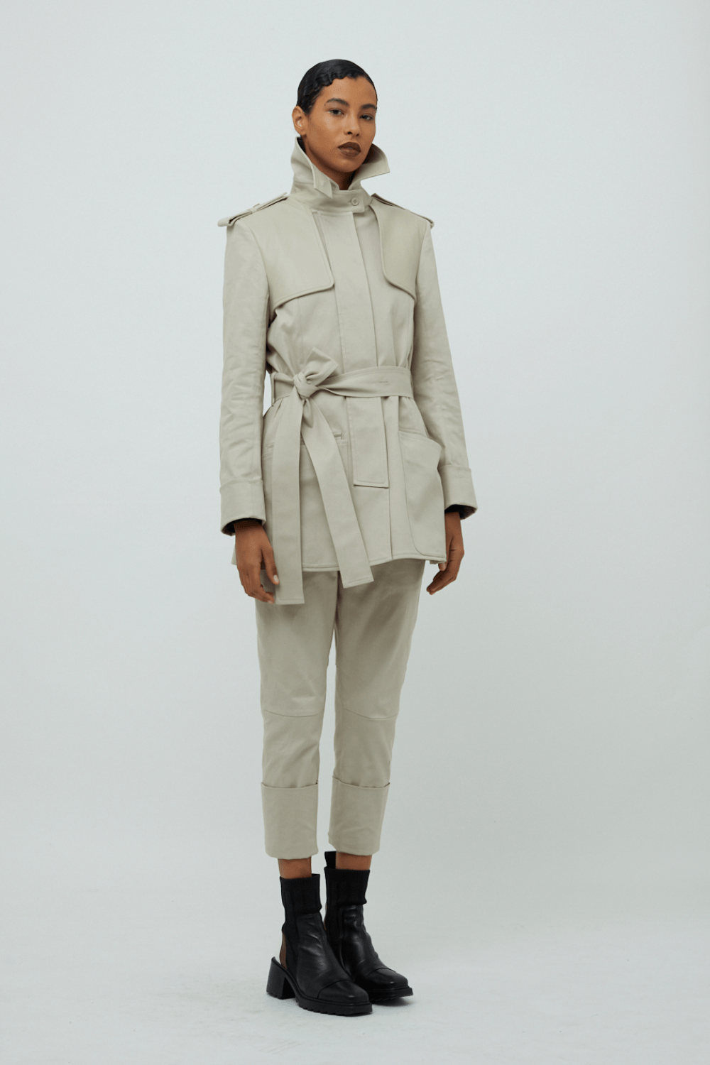 Glória Coelho - Trench Coat Algodão com Couro Bege