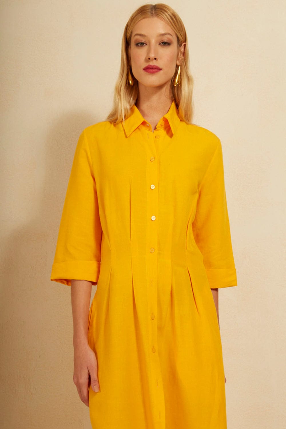 L'Cecci - Vestido Chemisier Longo Viscolinho Amarelo