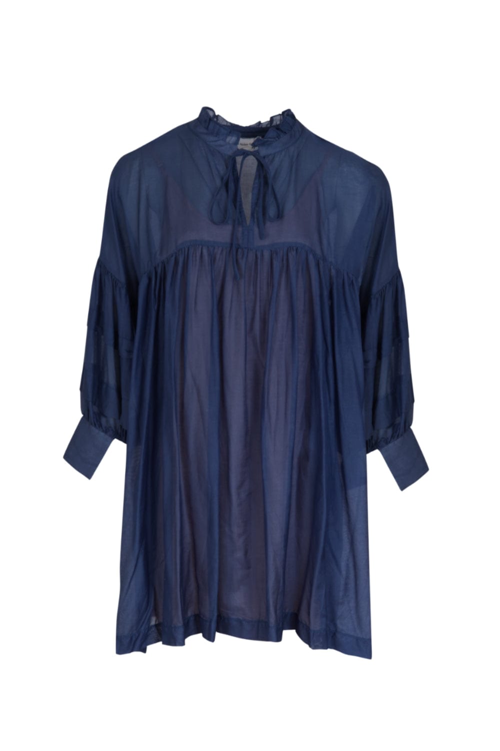 Greek Archaic Kori - Vestido Curto Manga Longa Azul Marinho