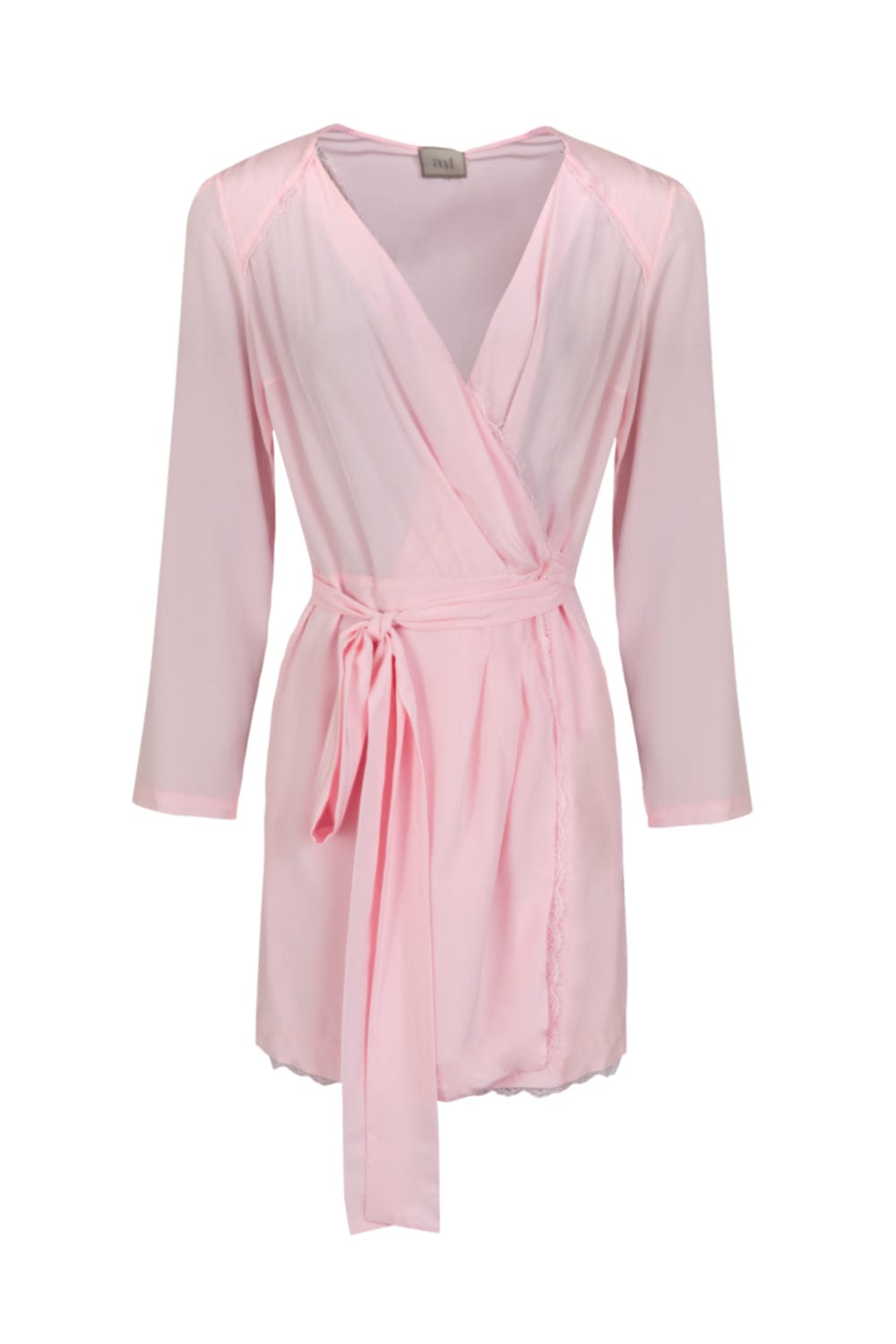 ANT - Vestido Curto Manga Longa Envelope em Seda Rosa