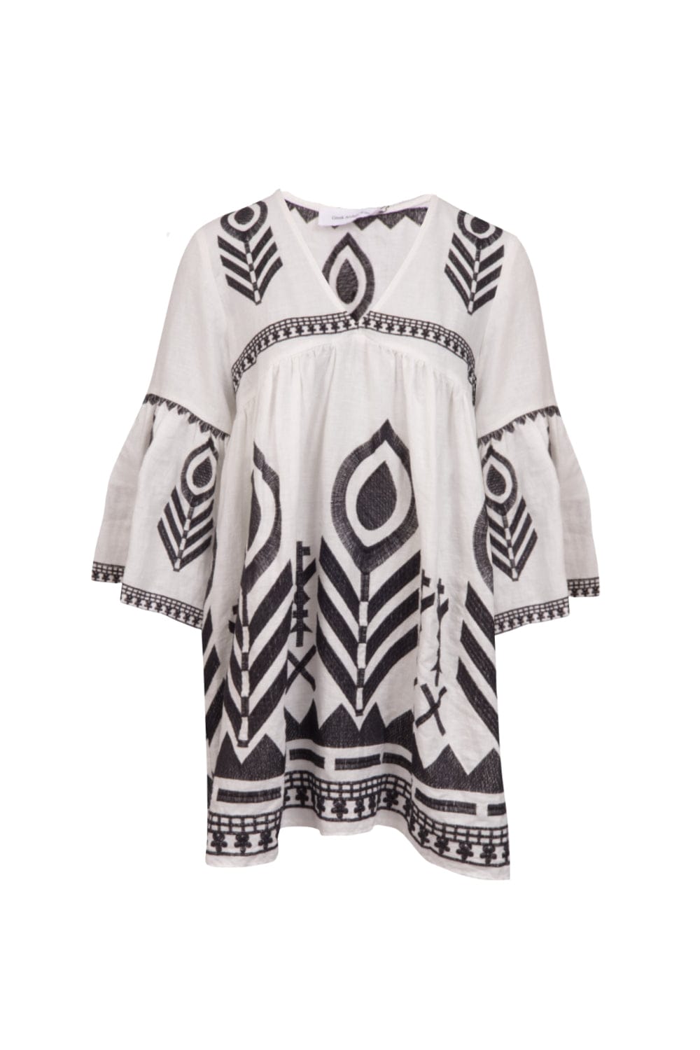 Greek Archaic Kori - Vestido Curto Manga Longa Linho