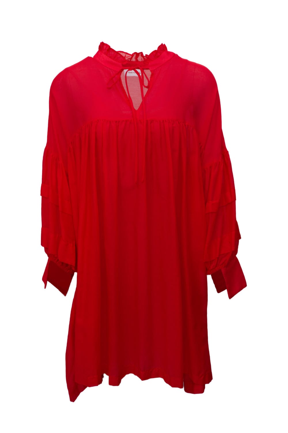 Greek Archaic Kori - Vestido Curto Manga Longa Vermelho