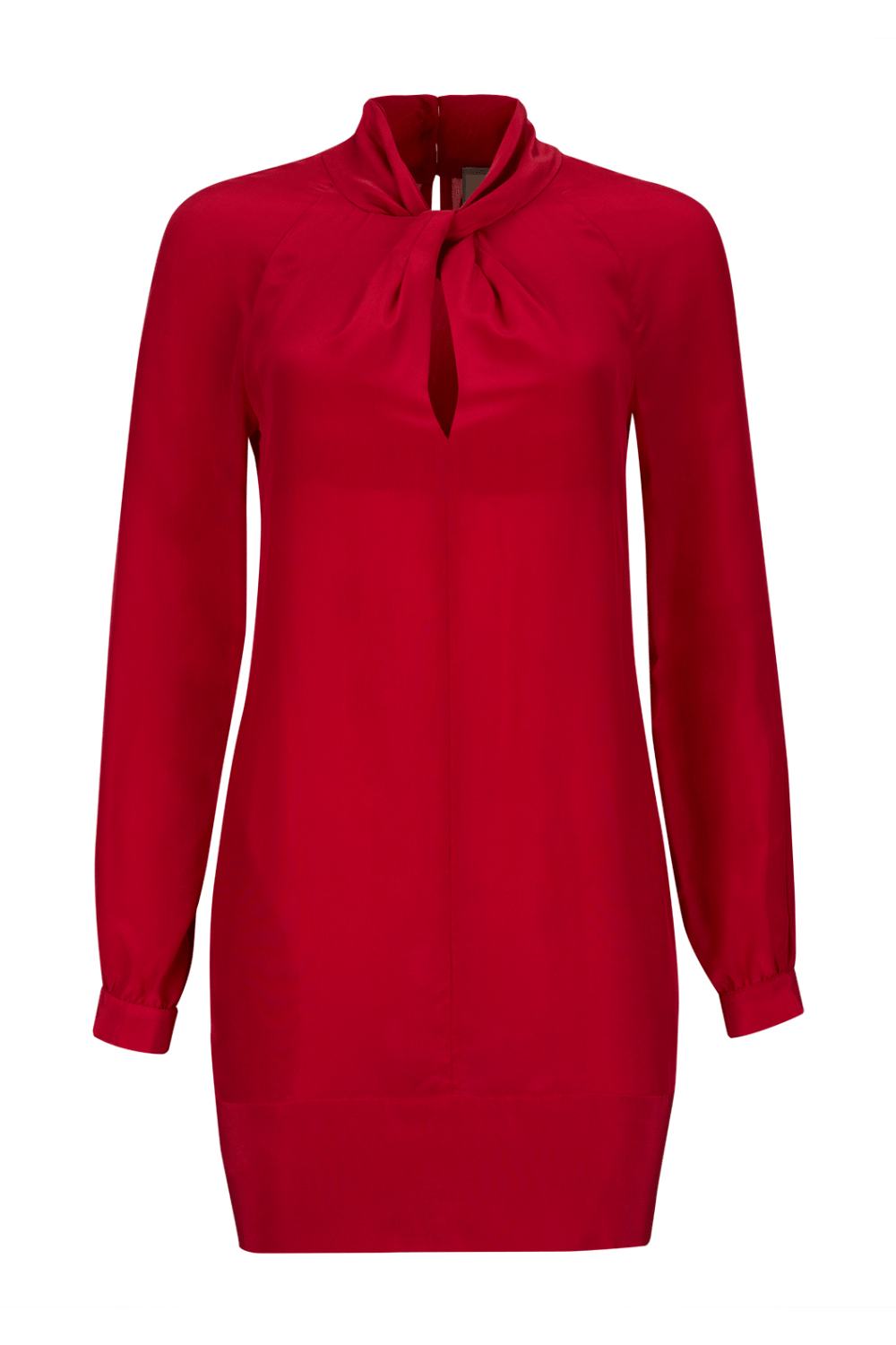 ANT - Vestido Curto Manga Longa em Seda Vermelho