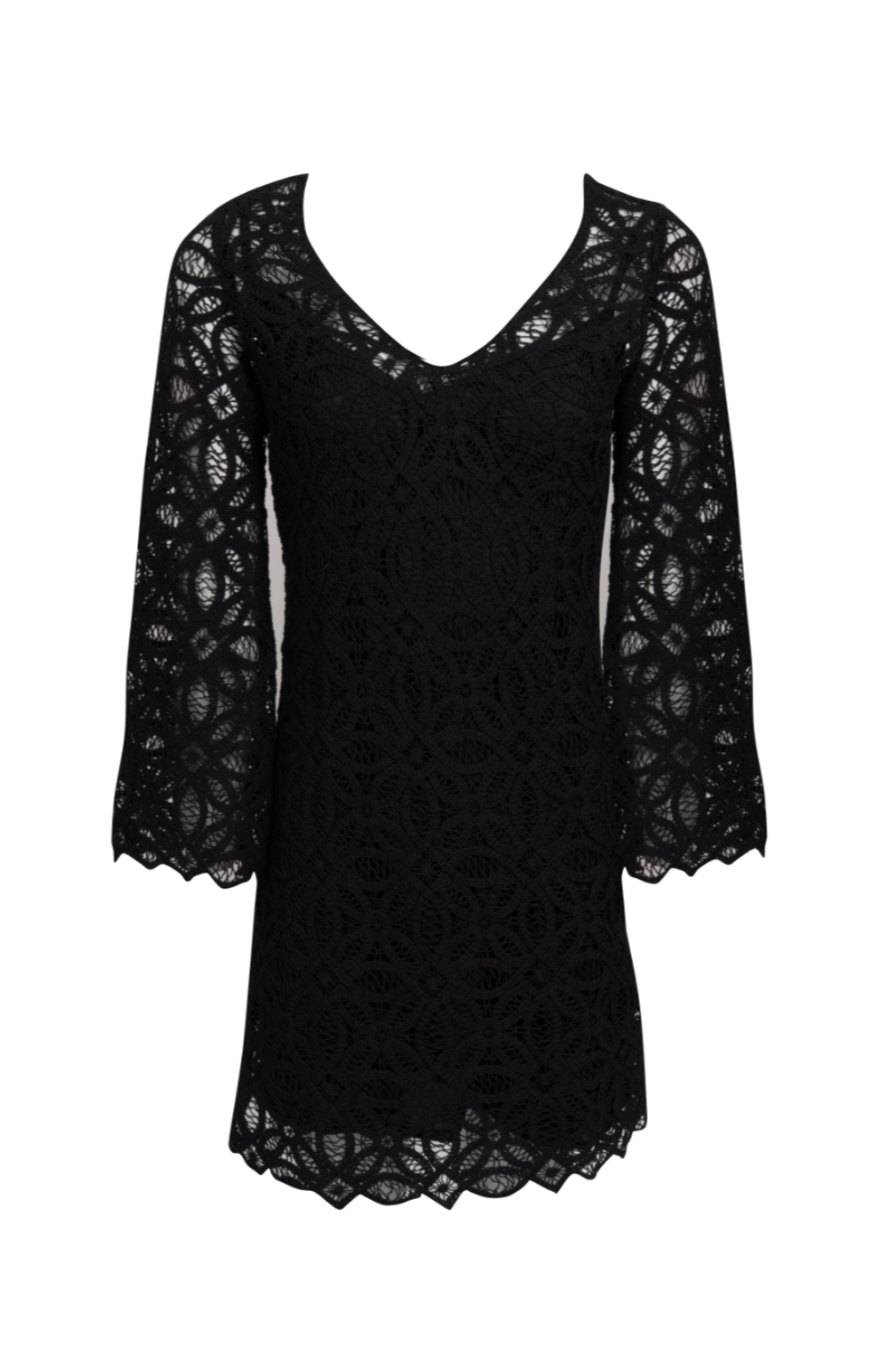 Access - Vestido Curto Manga Longa Renda em Algodão Preto