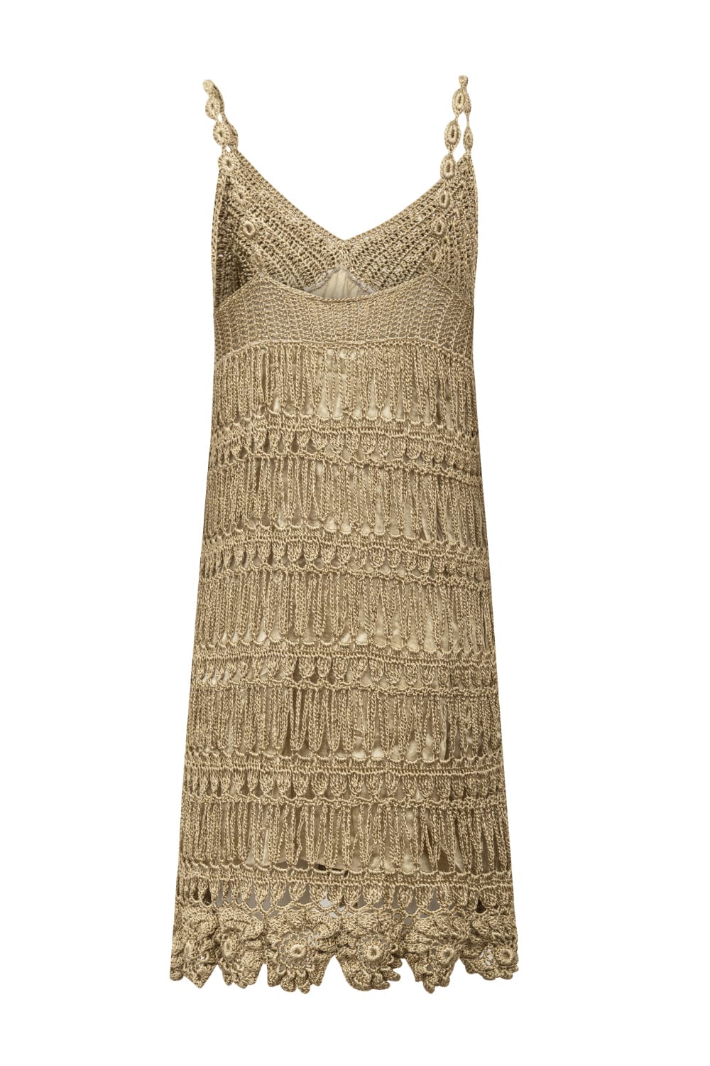 Andréa Almeida - Vestido Curto de Crochet Dourado