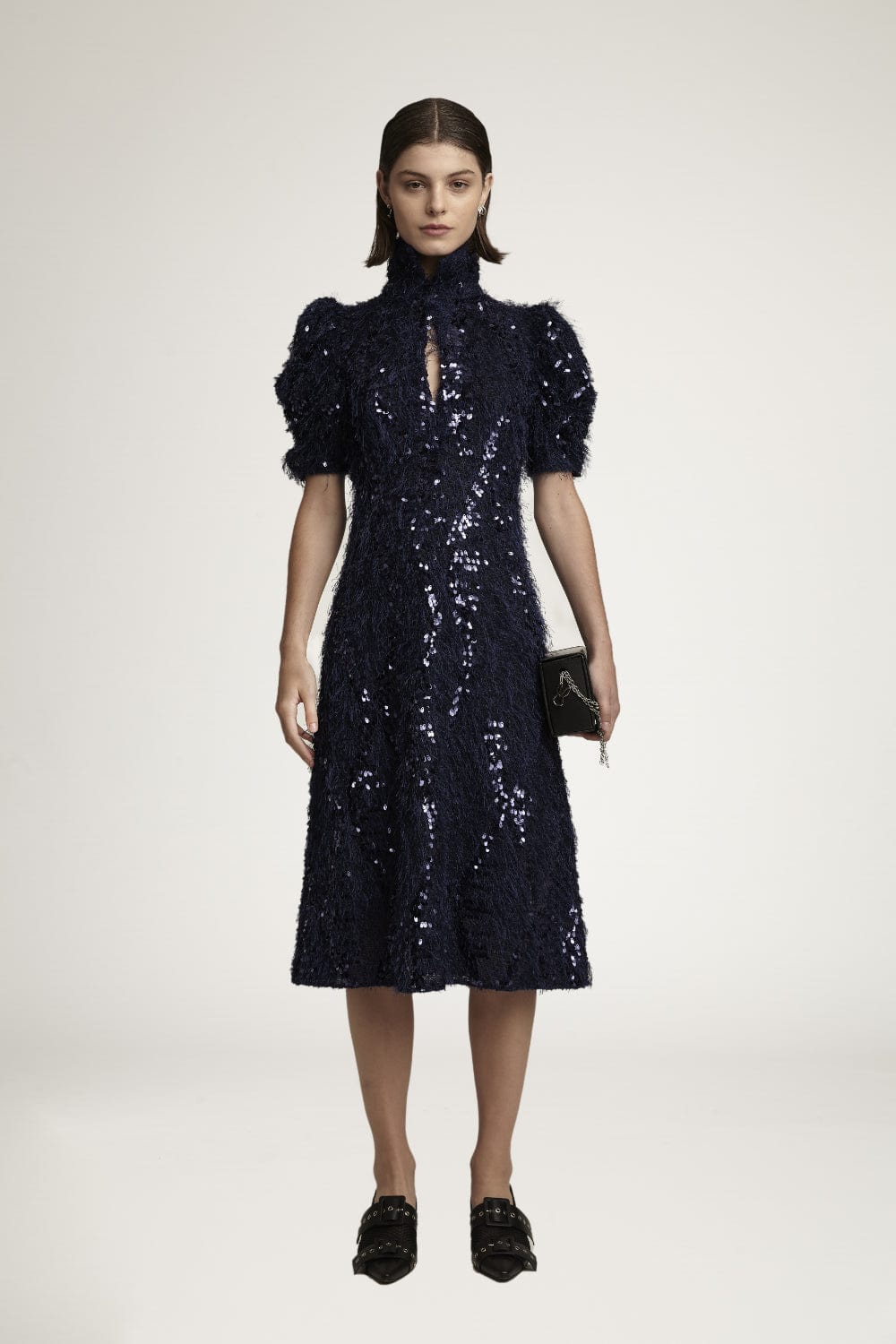 Glória Coelho - Vestido Midi em Paetês Island Azul Marinho