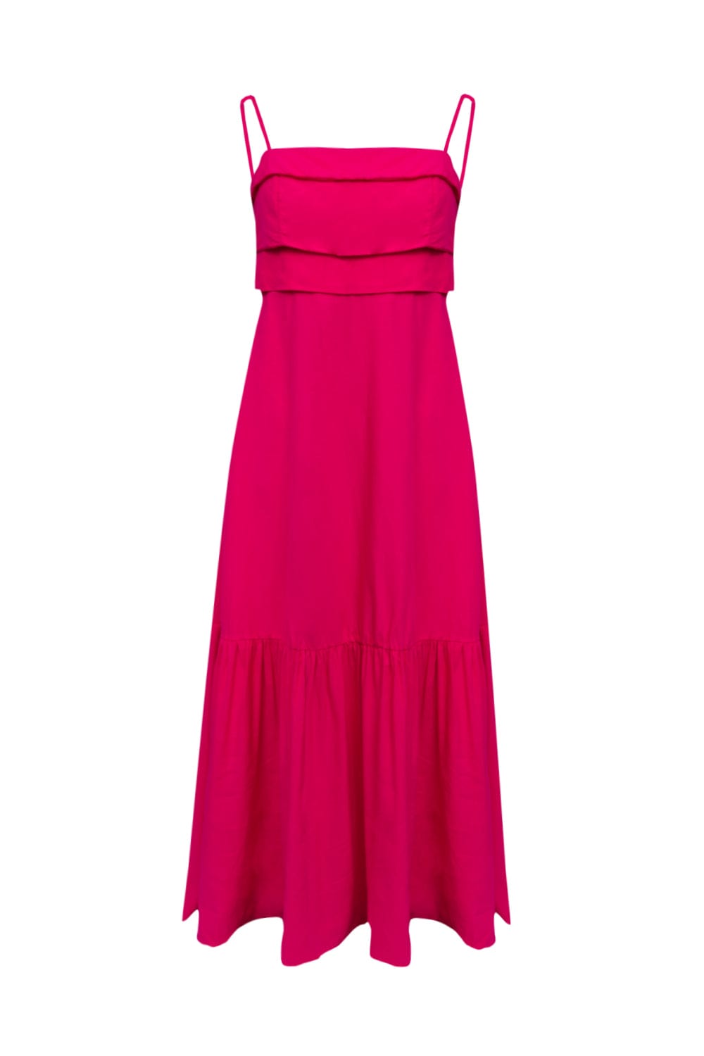 L'Cecci - Vestido Longo Alça Fina Viscolinho Rosa