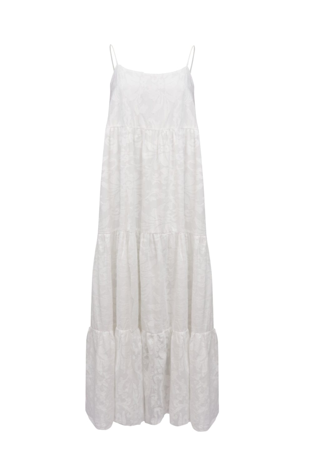 L'Cecci - Vestido Longo Alça Fina Jacquard Off White