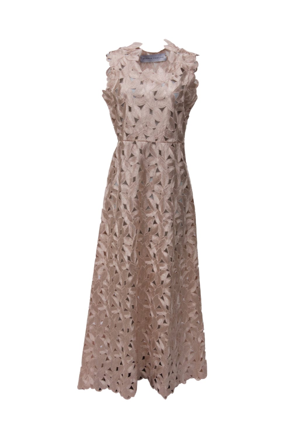 Glória Coelho - Vestido Longo Bordado com Folhas Bege