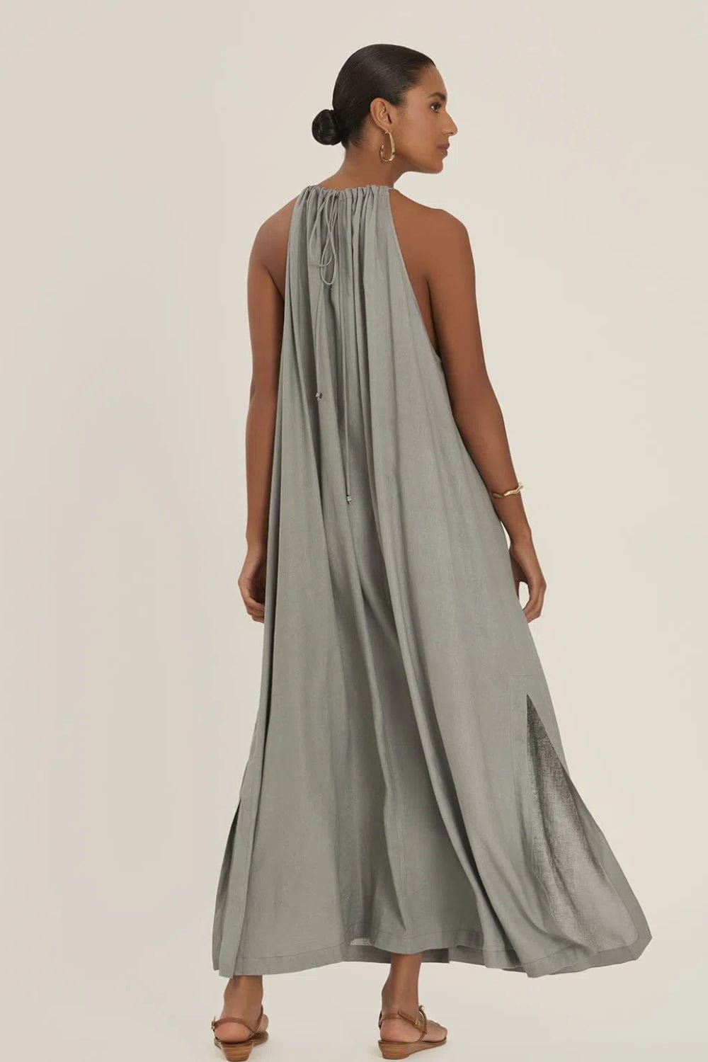 Lenny Niemeyer - Vestido Longo Decote Franzido Beton Cinza