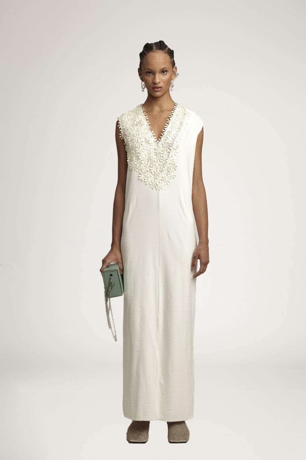 Glória Coelho - Vestido Midi Duplo com Aplicações Off White