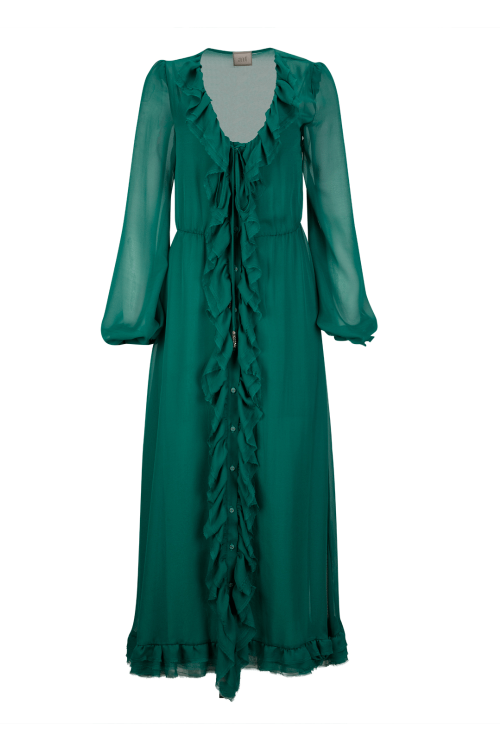 ANT - Vestido Longo Manga Longa Seda Verde