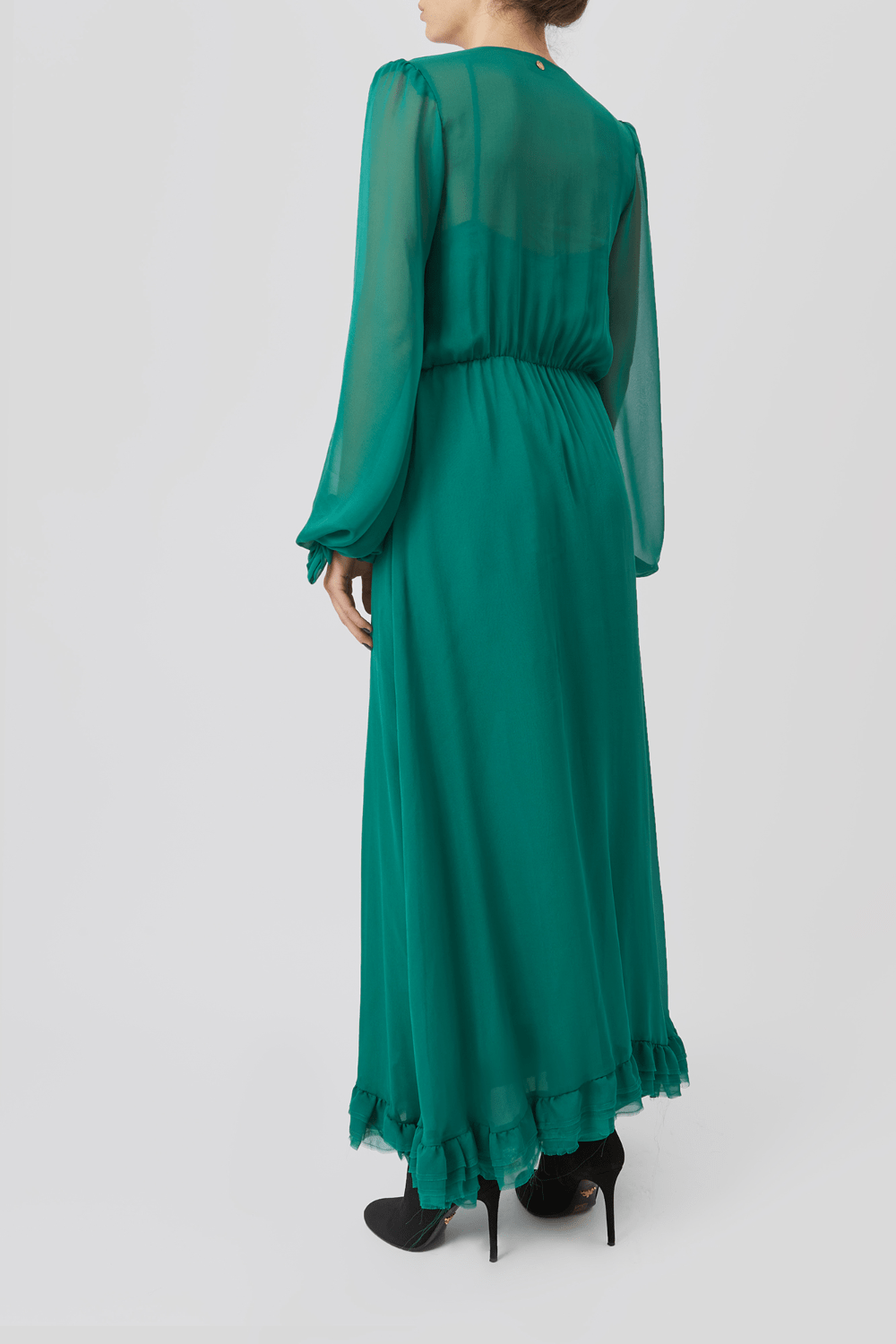 ANT - Vestido Longo Manga Longa Seda Verde