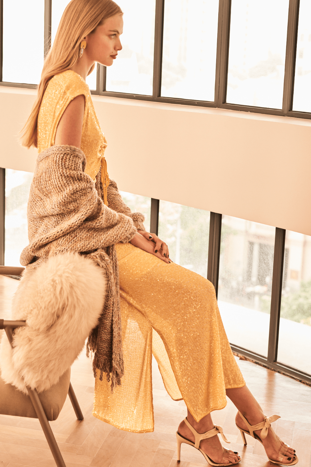 L'Cecci - Vestido Longo Paetês Amarelo