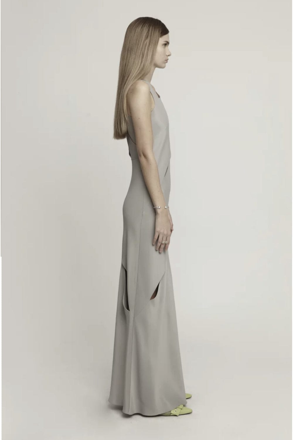 Glória Coelho - Vestido Longo Recortes em Crepe Cinza