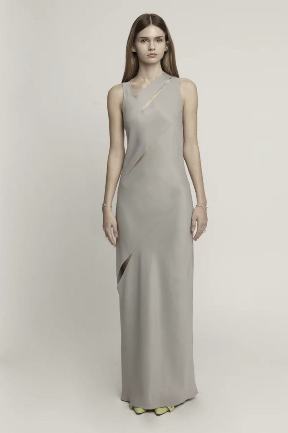 Glória Coelho - Vestido Longo Recortes em Crepe Cinza