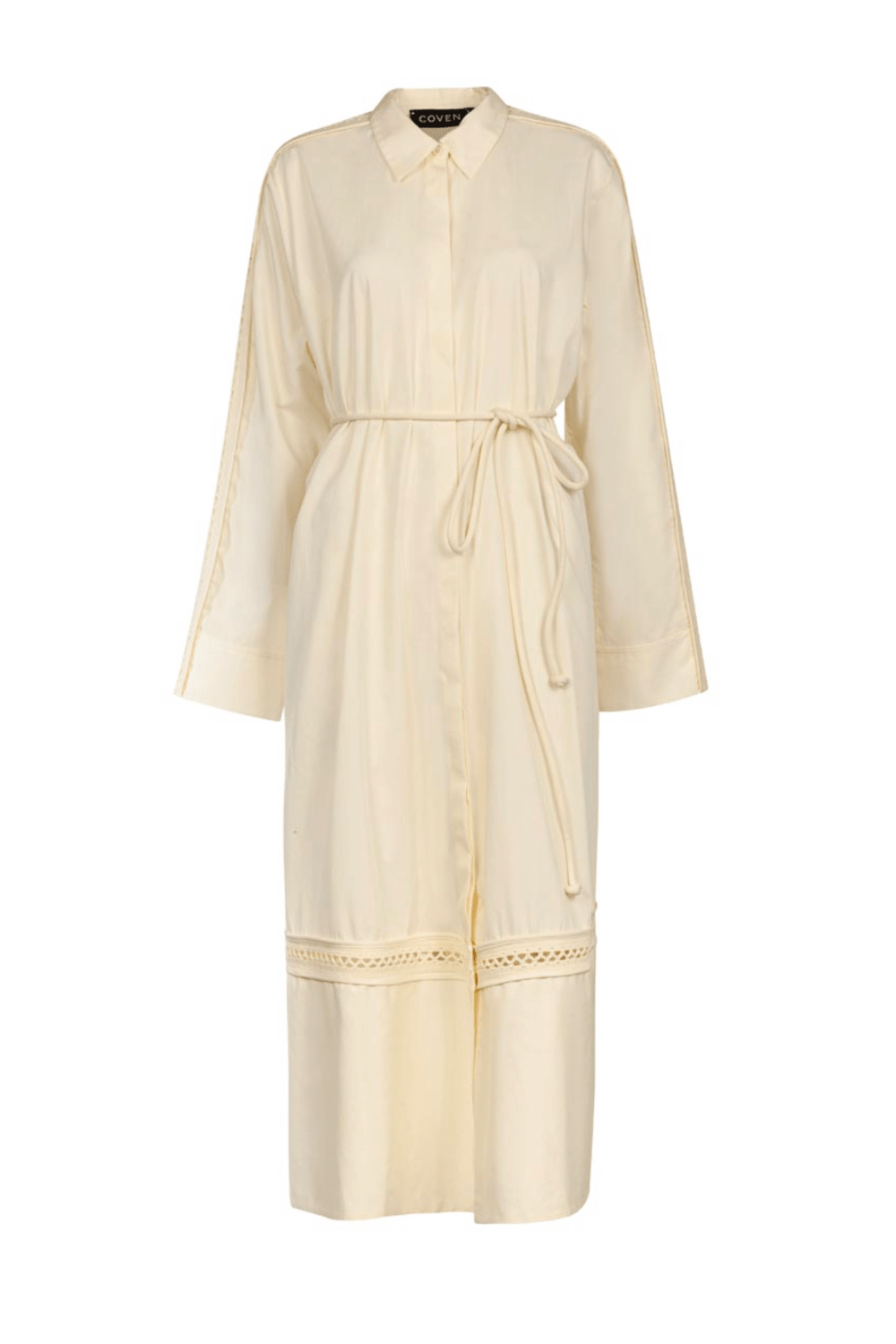 Coven - Vestido Midi Tricoline Detalhes Off White