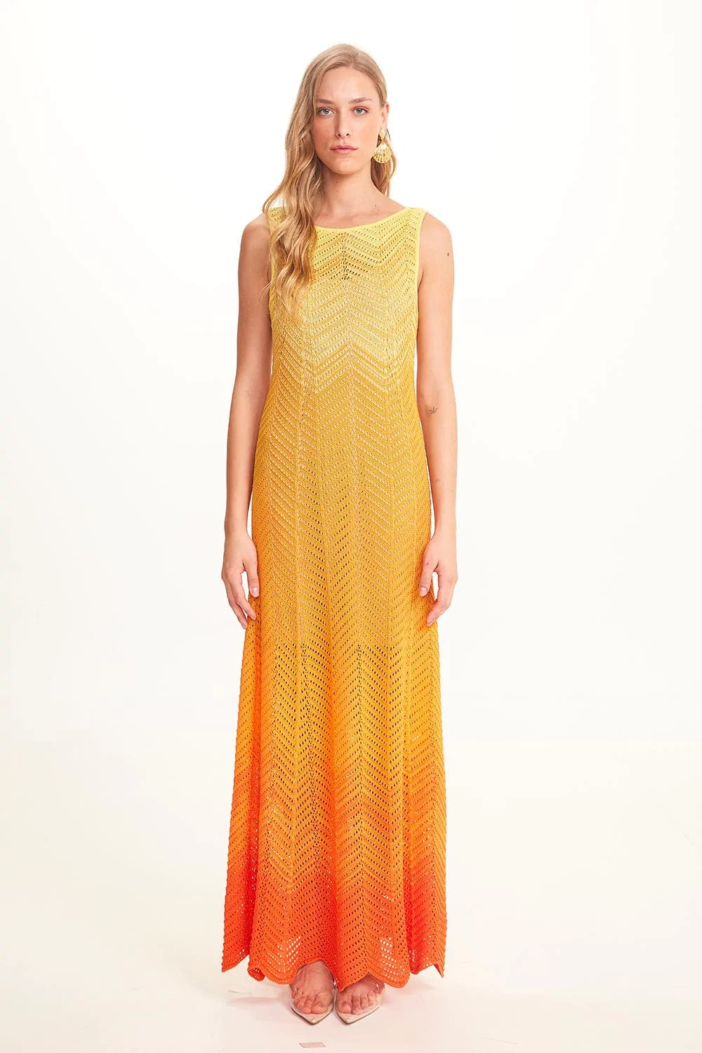 Viviane Furrier - Vestido Longo Tricot Laranja
